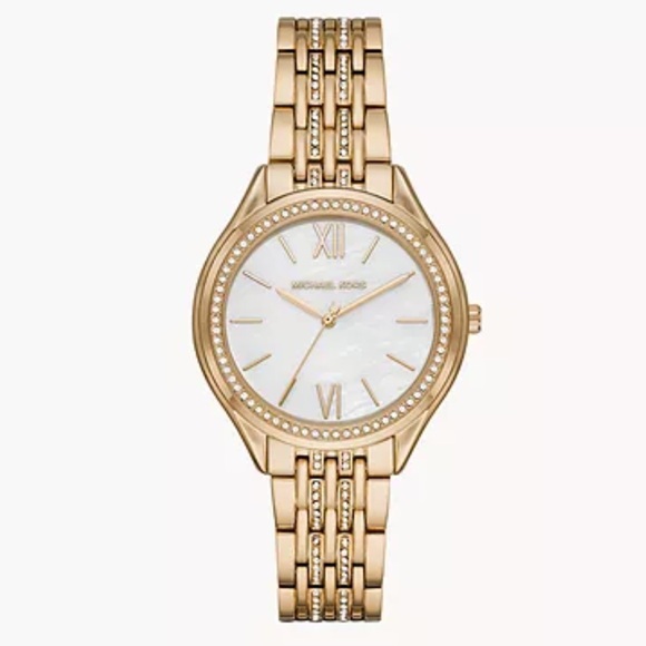 Michael kors mk7078 Mindy Three-Hand Gold-Tone Steel mother of pearl dial Watch - Picture 6 of 6